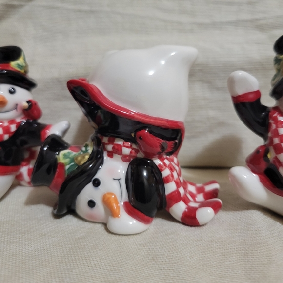 Set of 3 FITZ & FLOYD Holly Jolly Snowman Tumbler Christmas Figurines - Picture 4 of 8